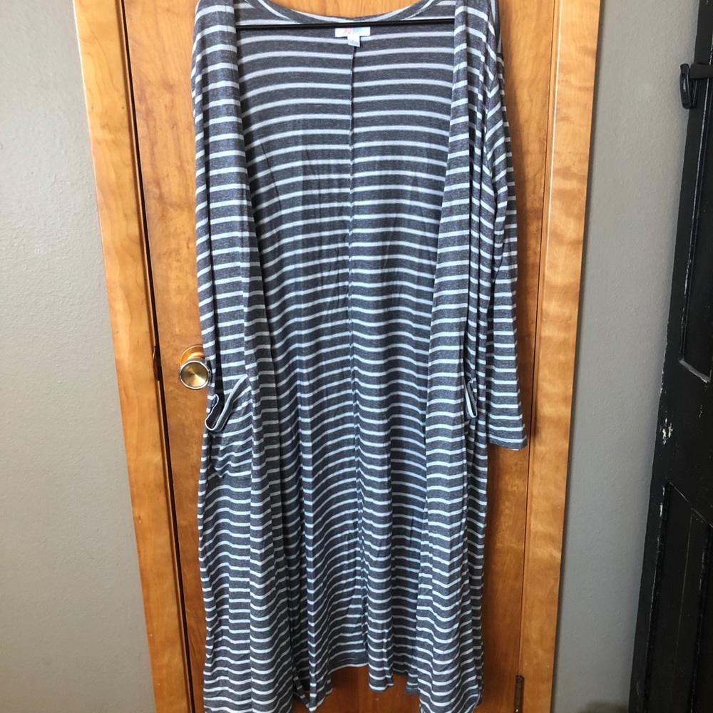 LuLaRoe Gray White Striped Sarah Sweater Cardigan